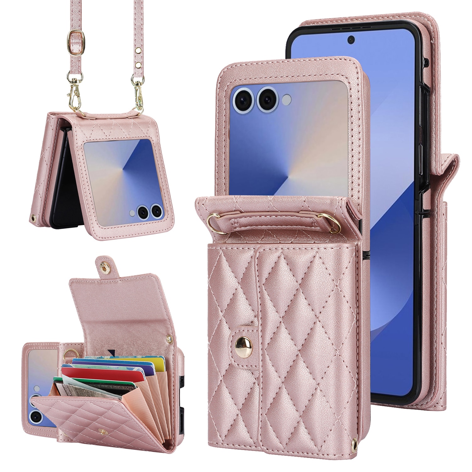 RFID blocking Pung Taske Samsung Galaxy Z Flip 7 Quilted Rose guld