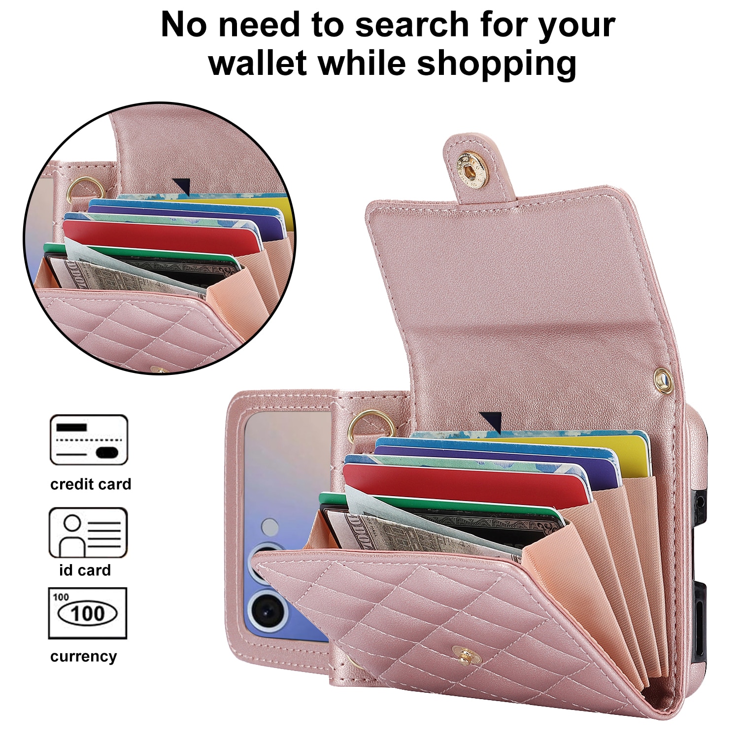 RFID blocking Pung Taske Samsung Galaxy Z Flip 7 Quilted Rose guld