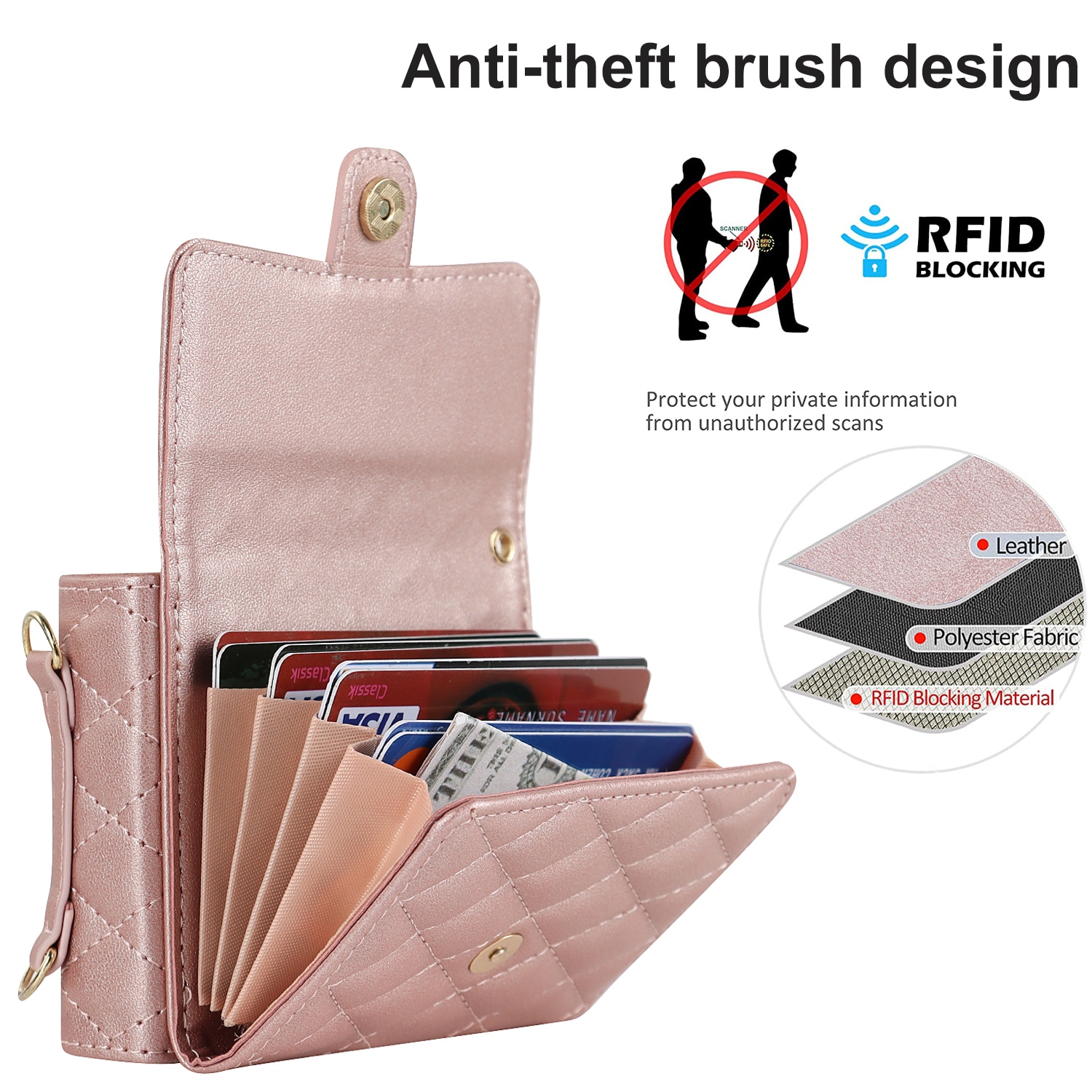 RFID blocking Pung Taske Samsung Galaxy Z Flip 7 Quilted Rose guld