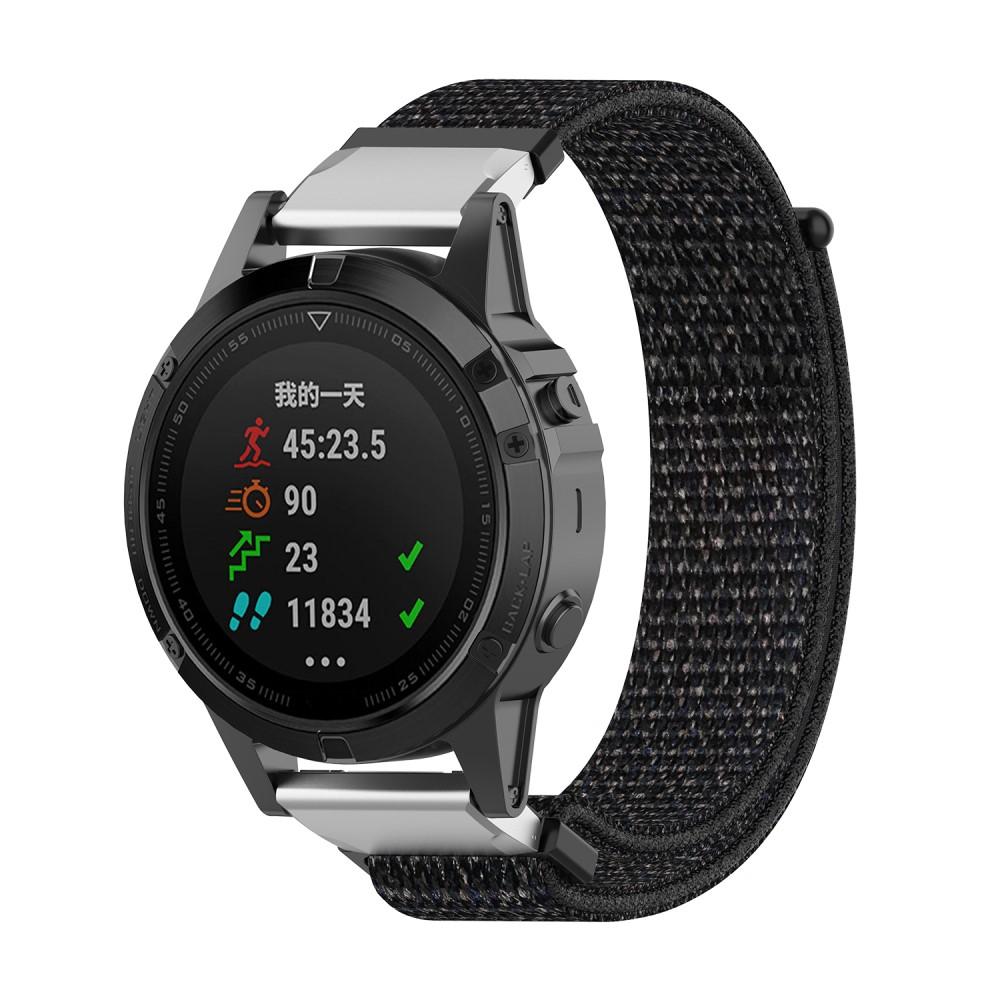 Nylonurrem Garmin Fenix 5/5 Plus/6/6 Pro/7 sort/sølv