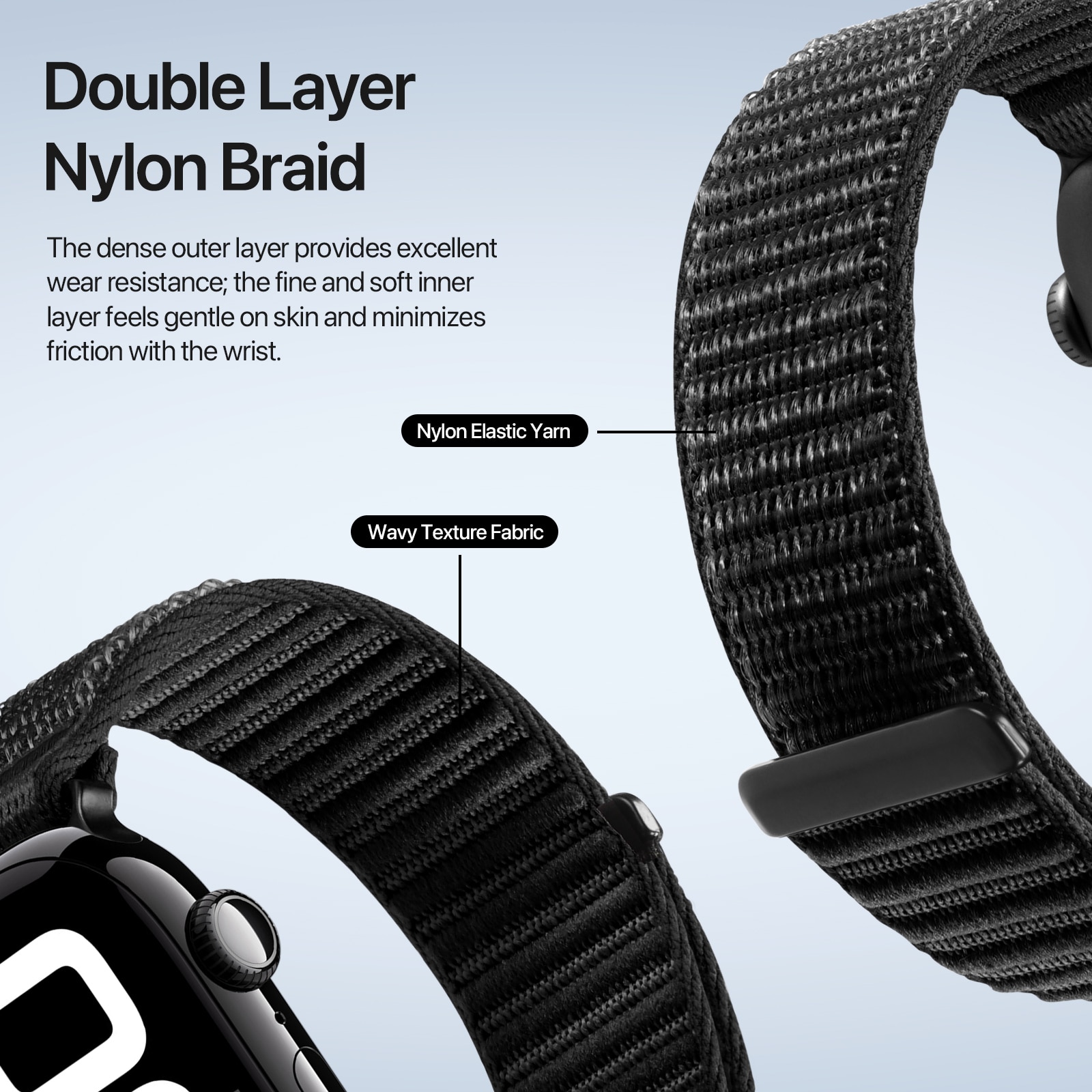 Nylon Armbånd Apple Watch Series 8 45mm Sort