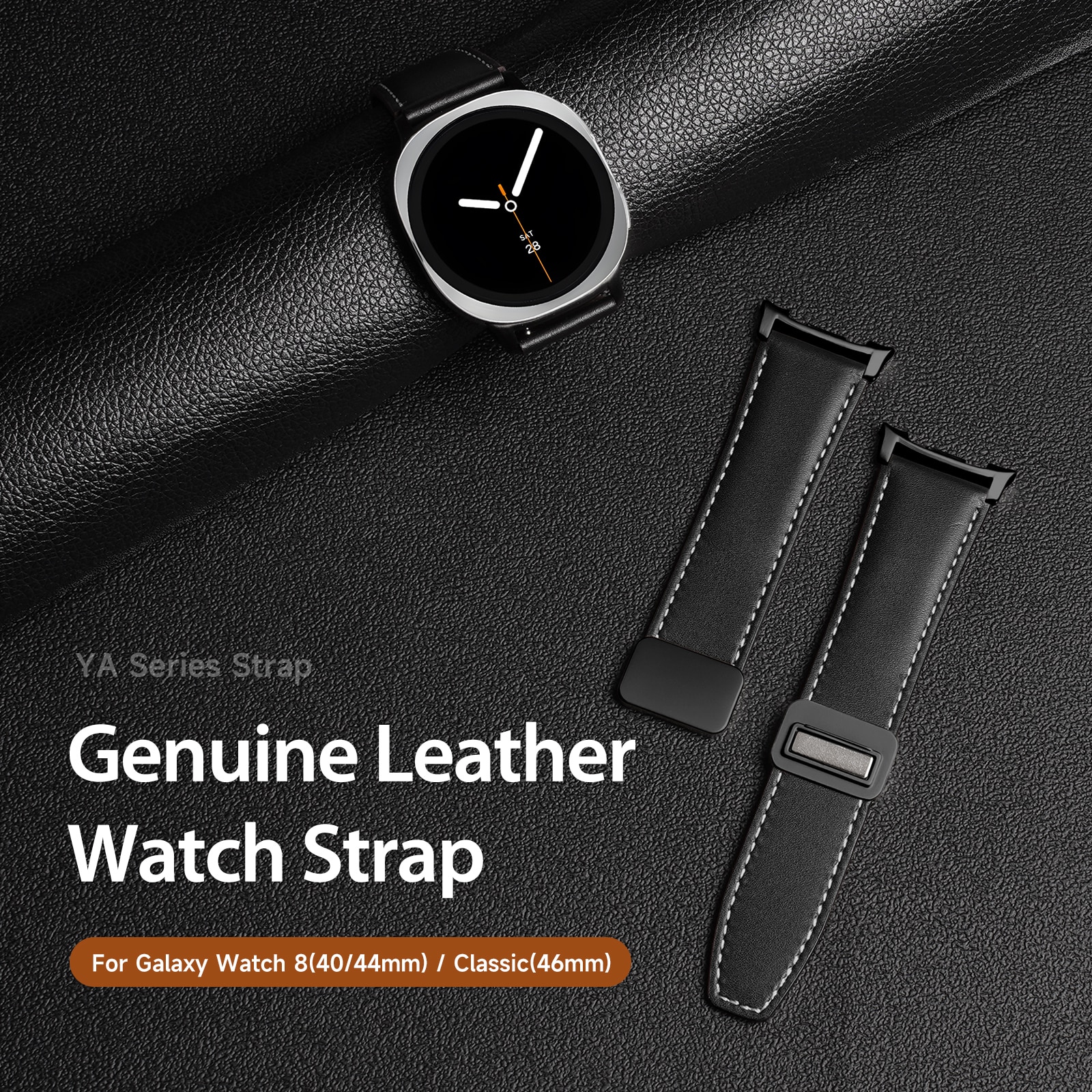 Læderrem Samsung Galaxy Watch 8 Classic Sort