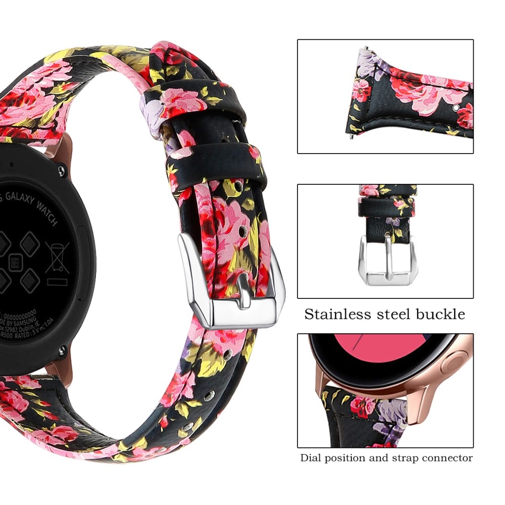 Slim Læderrem Samsung Galaxy Watch 42mm sort blomster