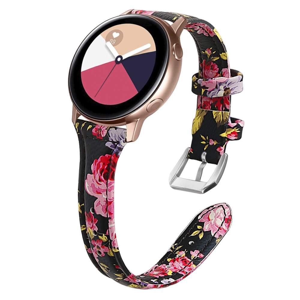 Slim Læderrem Samsung Galaxy Watch 42mm sort blomster