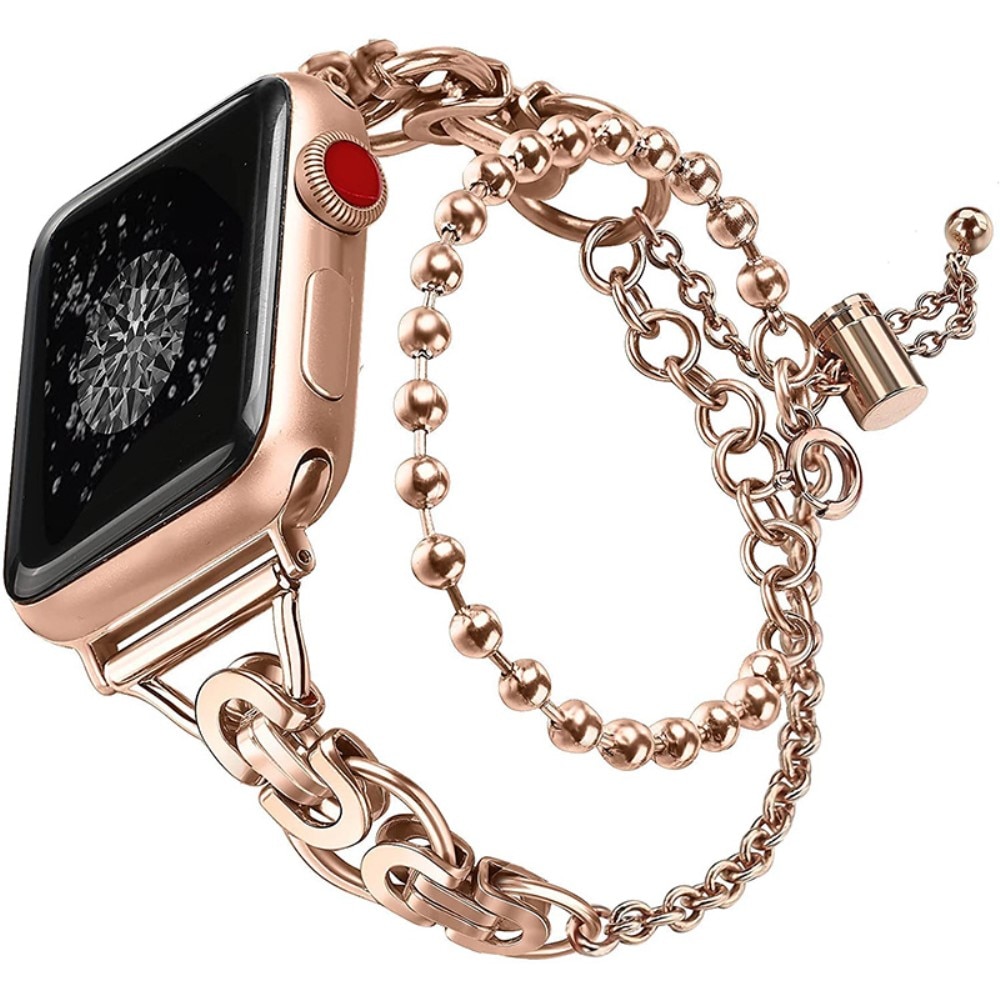 Apple Watch 45mm Series 9 Metal armbånd med perler rose guld