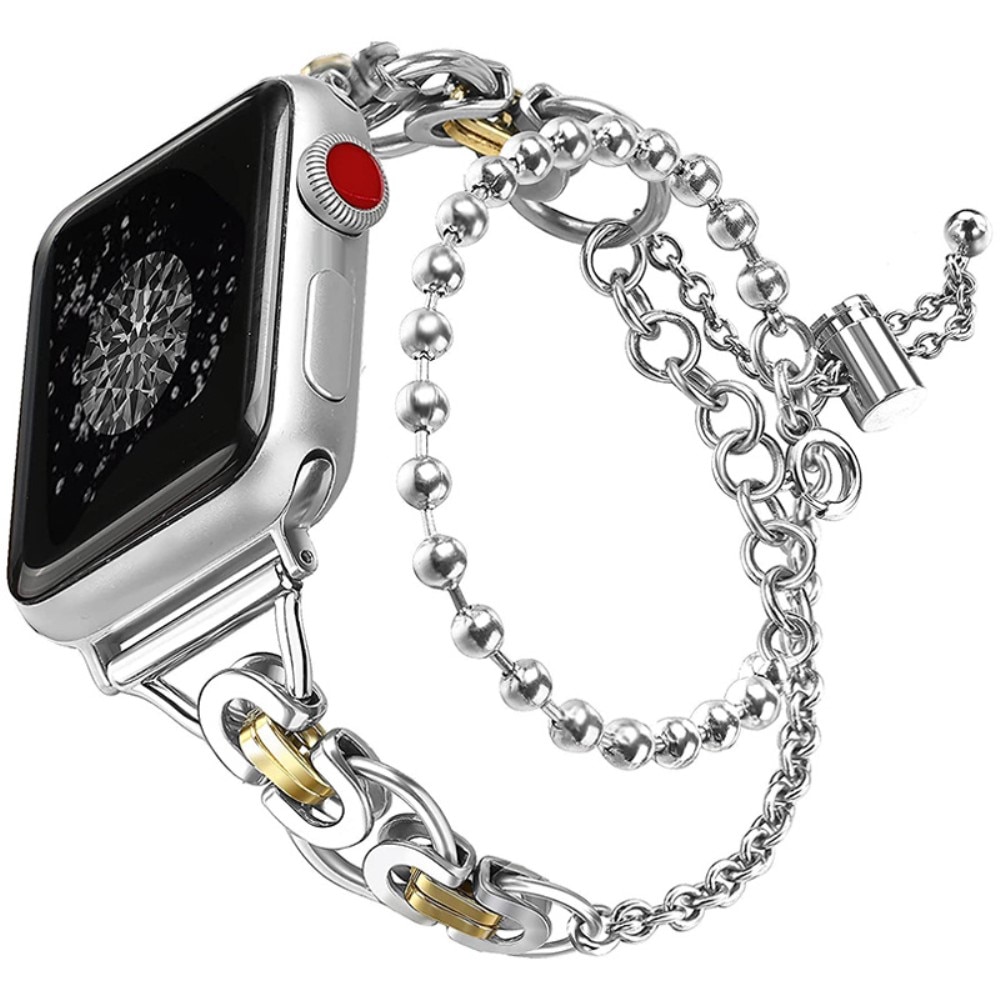 Apple Watch 42/44/45 mm Metal armbånd med perler sølv/guld