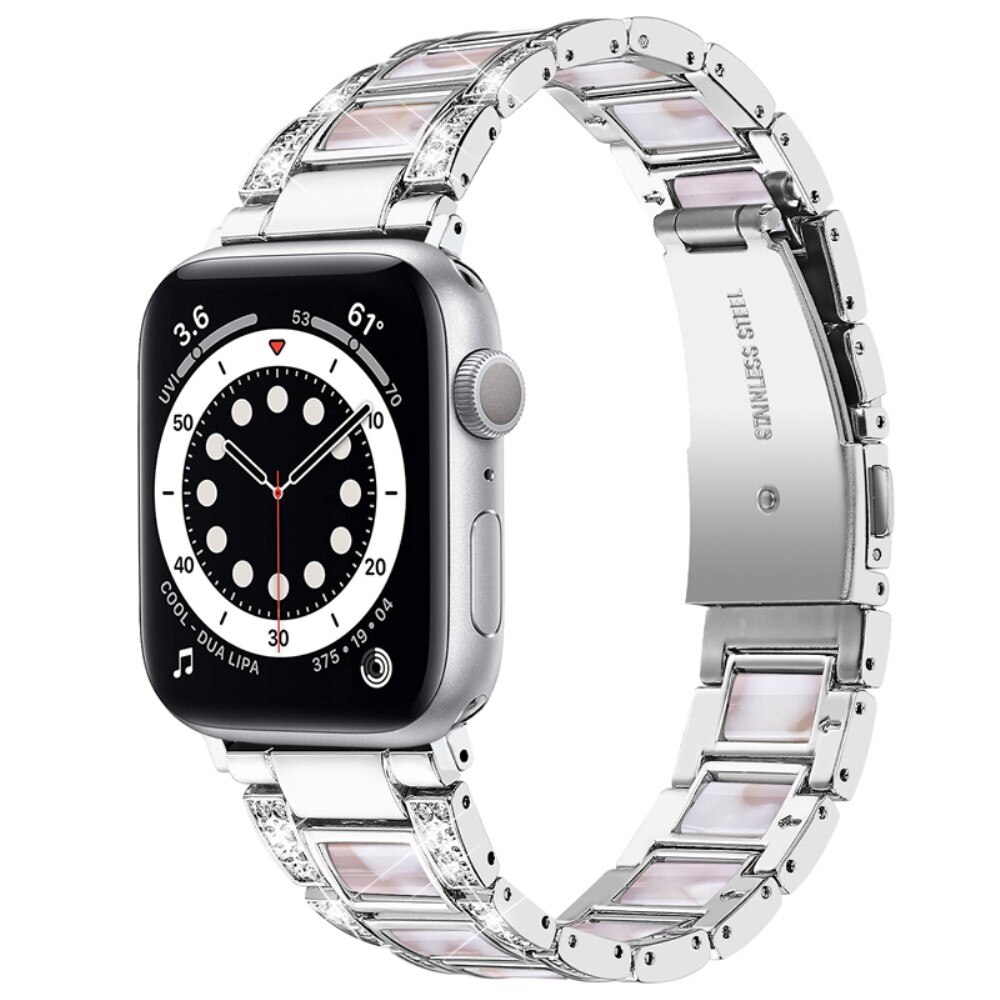 Diamond Bracelet Apple Watch 41mm Series 7 Silver Pearl