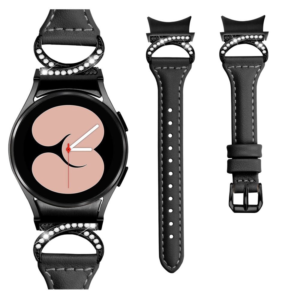 Full fit Rhinestone Læderrem Samsung Galaxy Watch 5 Pro 45mm sort