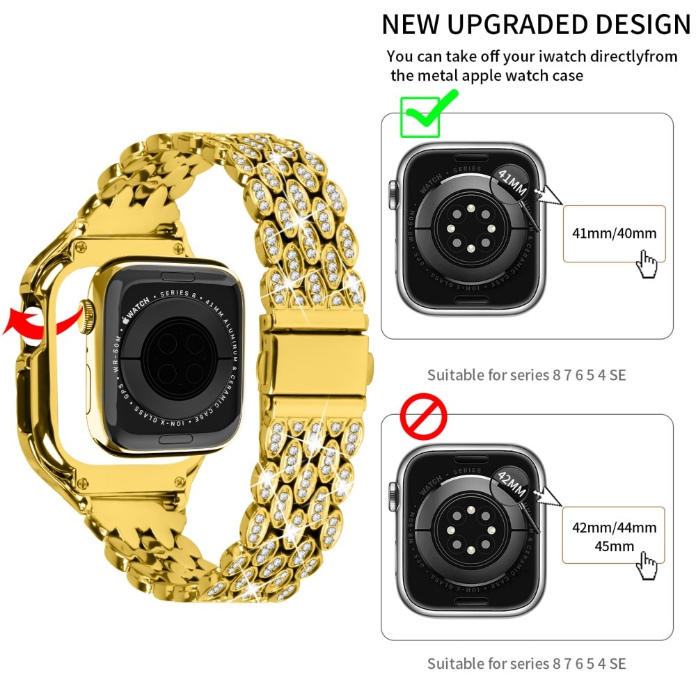Cover + Metalarmbånd Rhinestone Apple Watch 41mm Series 9 guld