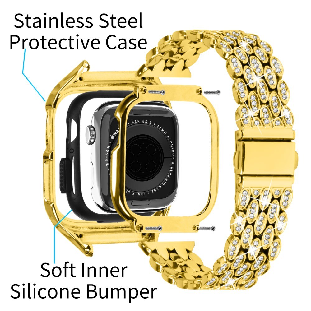 Cover + Metalarmbånd Rhinestone Apple Watch 41mm Series 9 guld