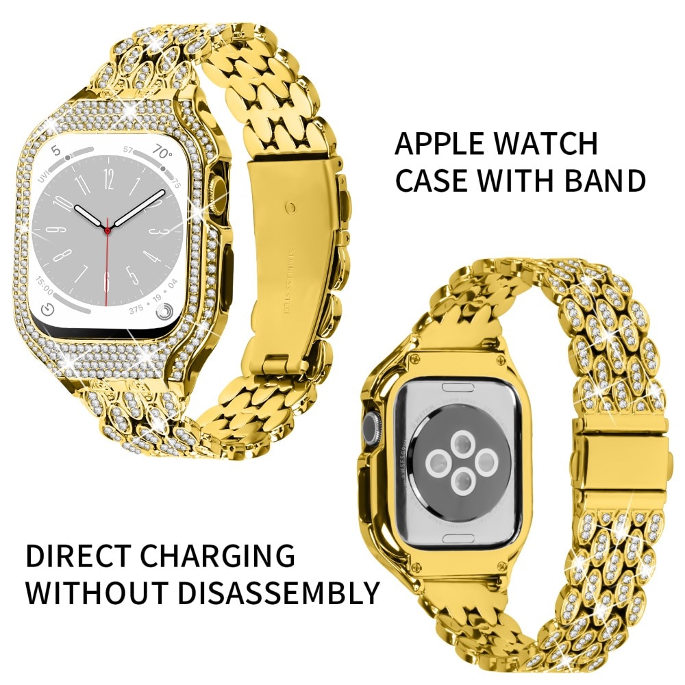 Cover + Metalarmbånd Rhinestone Apple Watch 41mm Series 7 guld