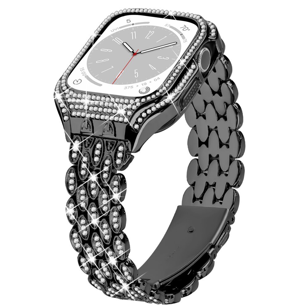 Cover + Metalarmbånd Rhinestone Apple Watch 41mm Series 7 sort
