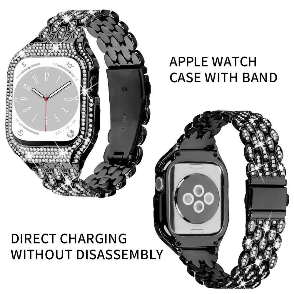 Cover + Metalarmbånd Rhinestone Apple Watch 41mm Series 8 sort