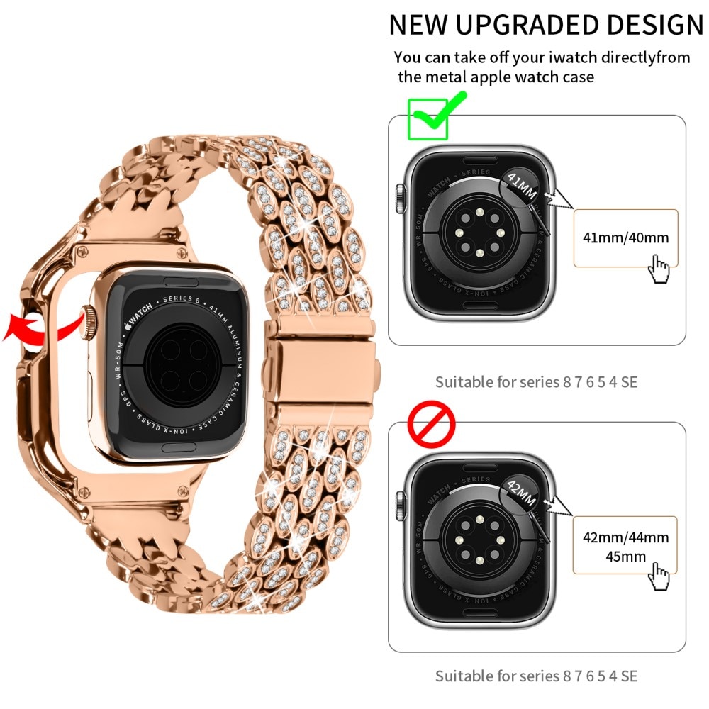 Cover + Metalarmbånd Rhinestone Apple Watch 41mm Series 7 rose guld