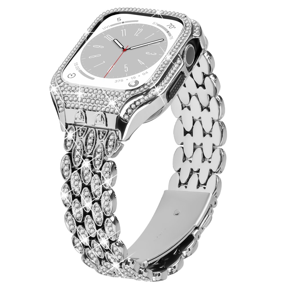 Cover + Metalarmbånd Rhinestone Apple Watch 41mm Series 7 sølv