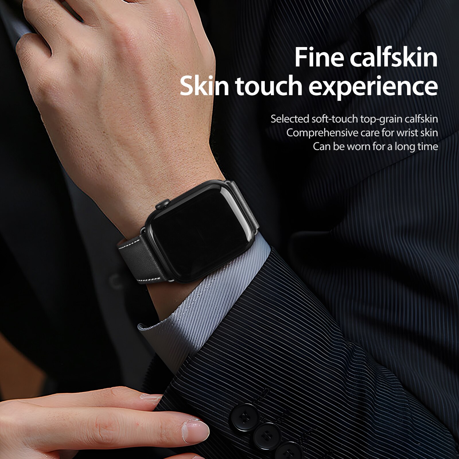 Læderrem Apple Watch Series 11 42mm Sort