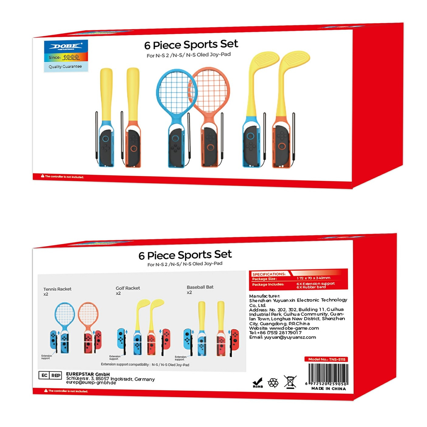 6-pack Sportstilbehør til Joy-Con Nintendo Switch 2 Blå/Rød