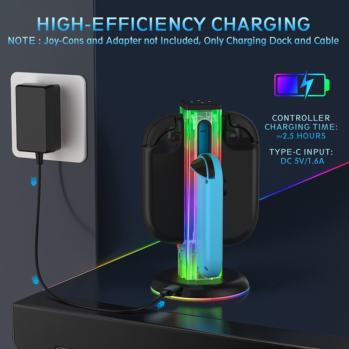 Joy-Con Ladestativ med RGB-belysning Nintendo Switch 2 Sort