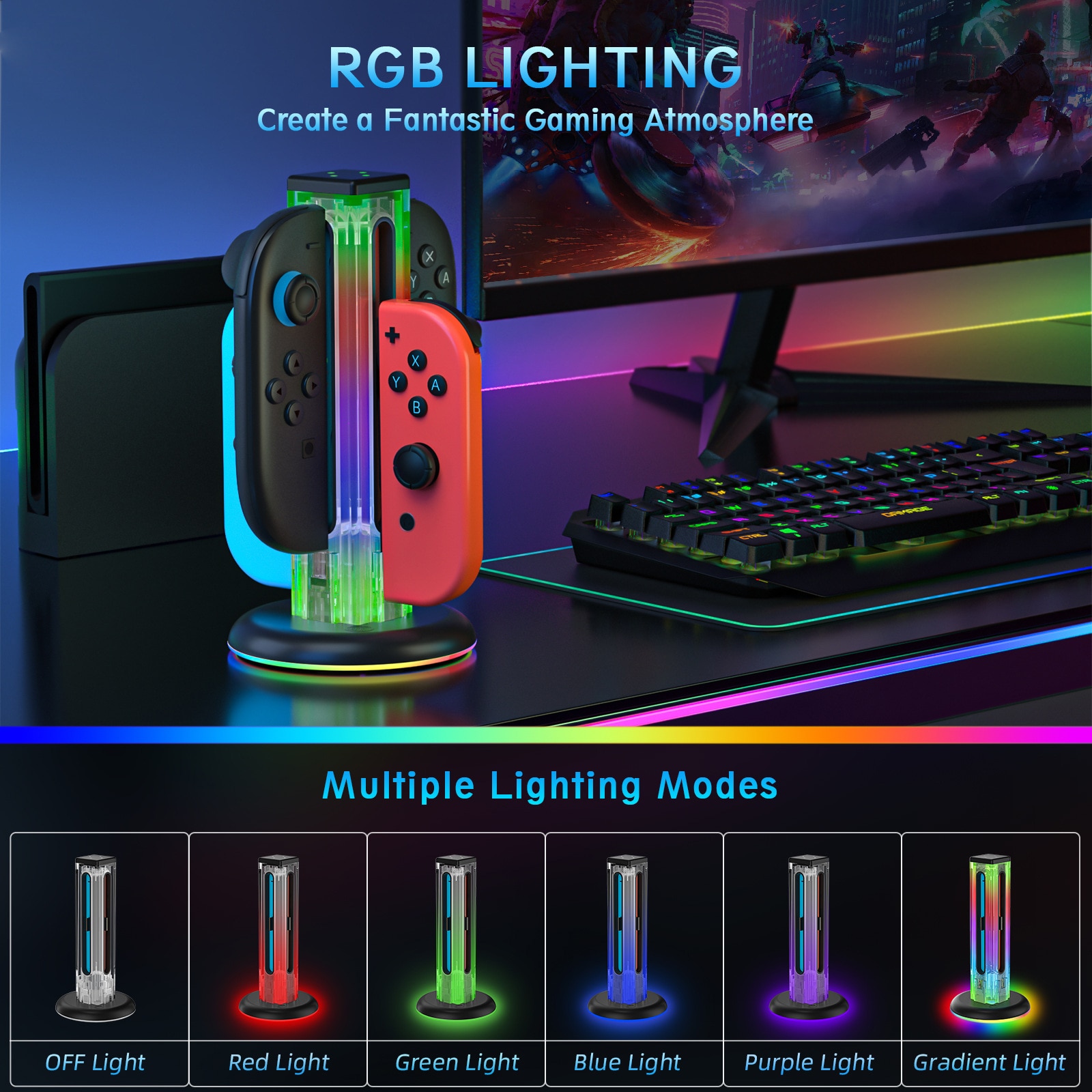 Joy-Con Ladestativ med RGB-belysning Nintendo Switch 2 Sort