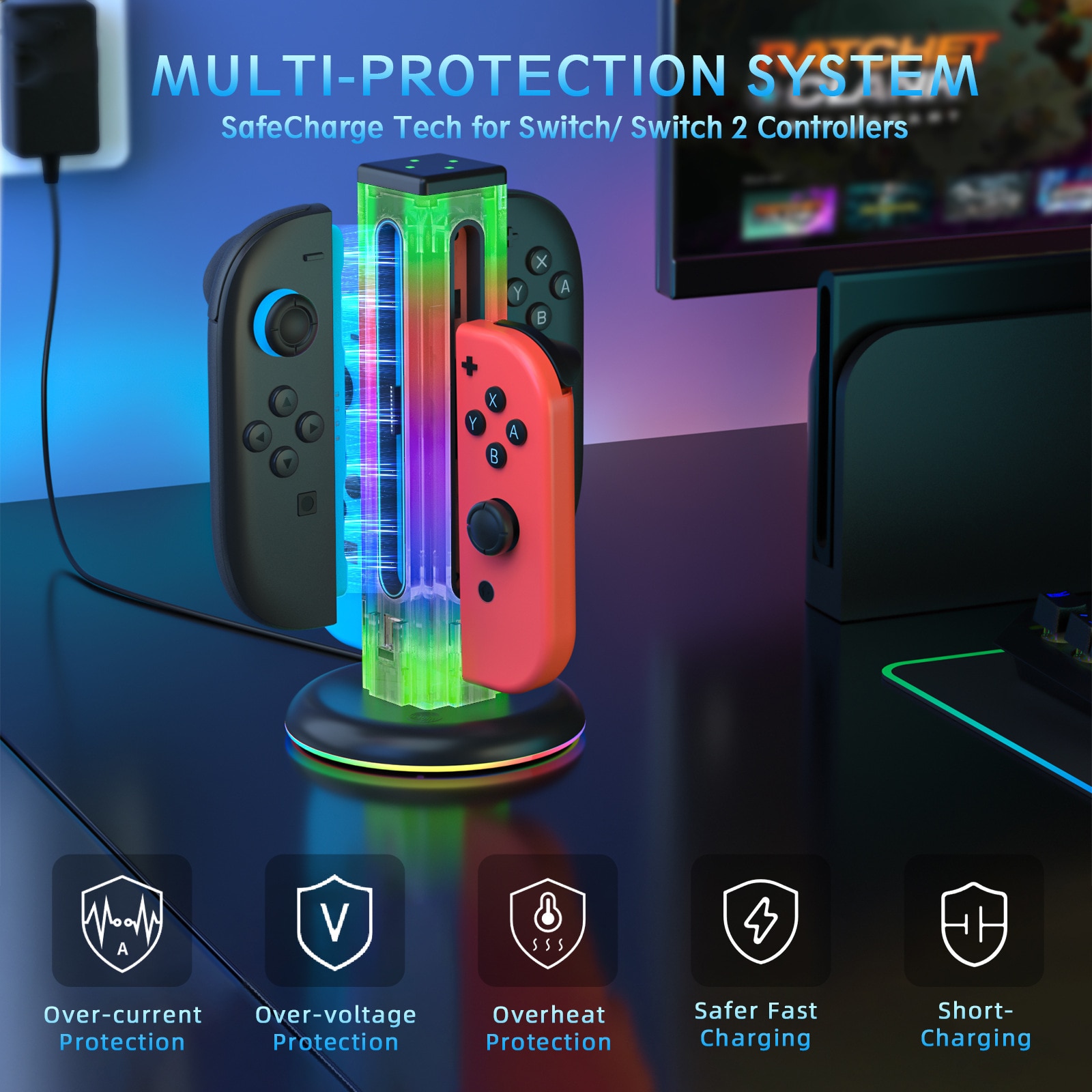 Joy-Con Ladestativ med RGB-belysning Nintendo Switch 2 Sort
