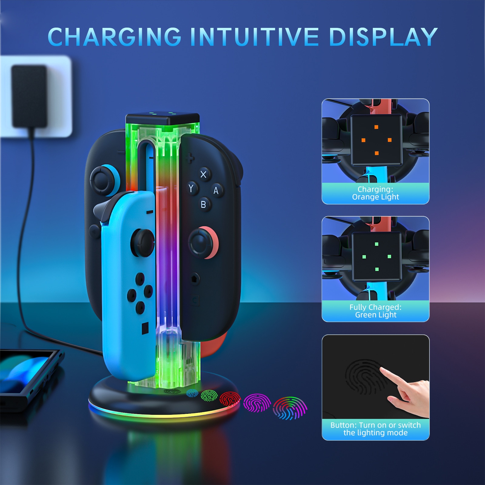 Joy-Con Ladestativ med RGB-belysning Nintendo Switch 2 Sort
