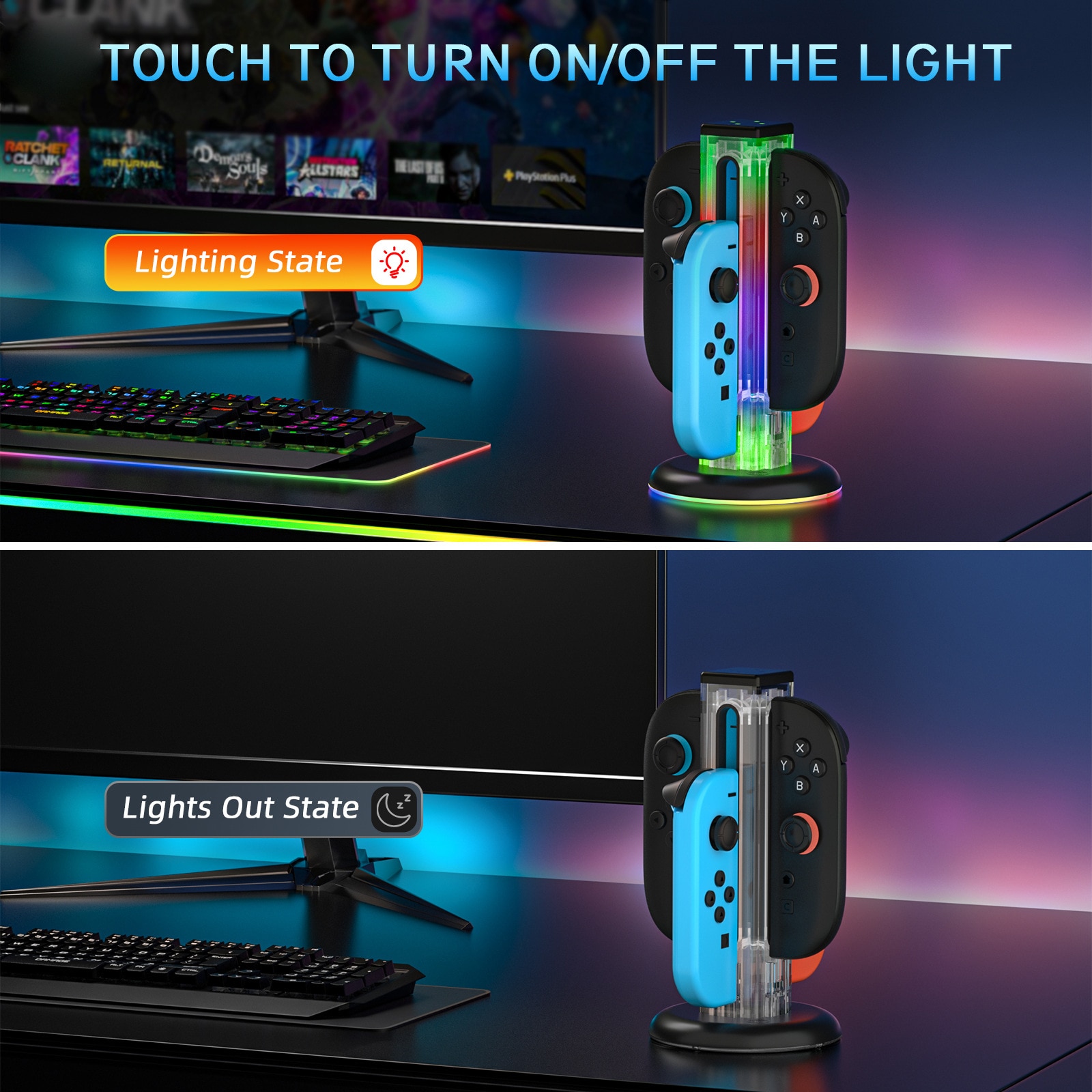 Joy-Con Ladestativ med RGB-belysning Nintendo Switch 2 Sort