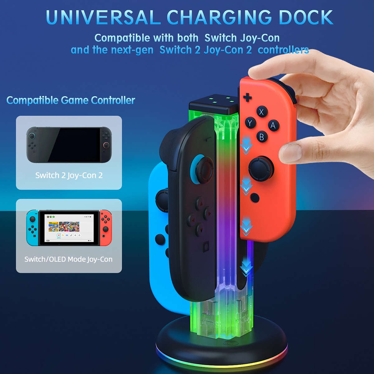 Joy-Con Ladestativ med RGB-belysning Nintendo Switch 2 Sort
