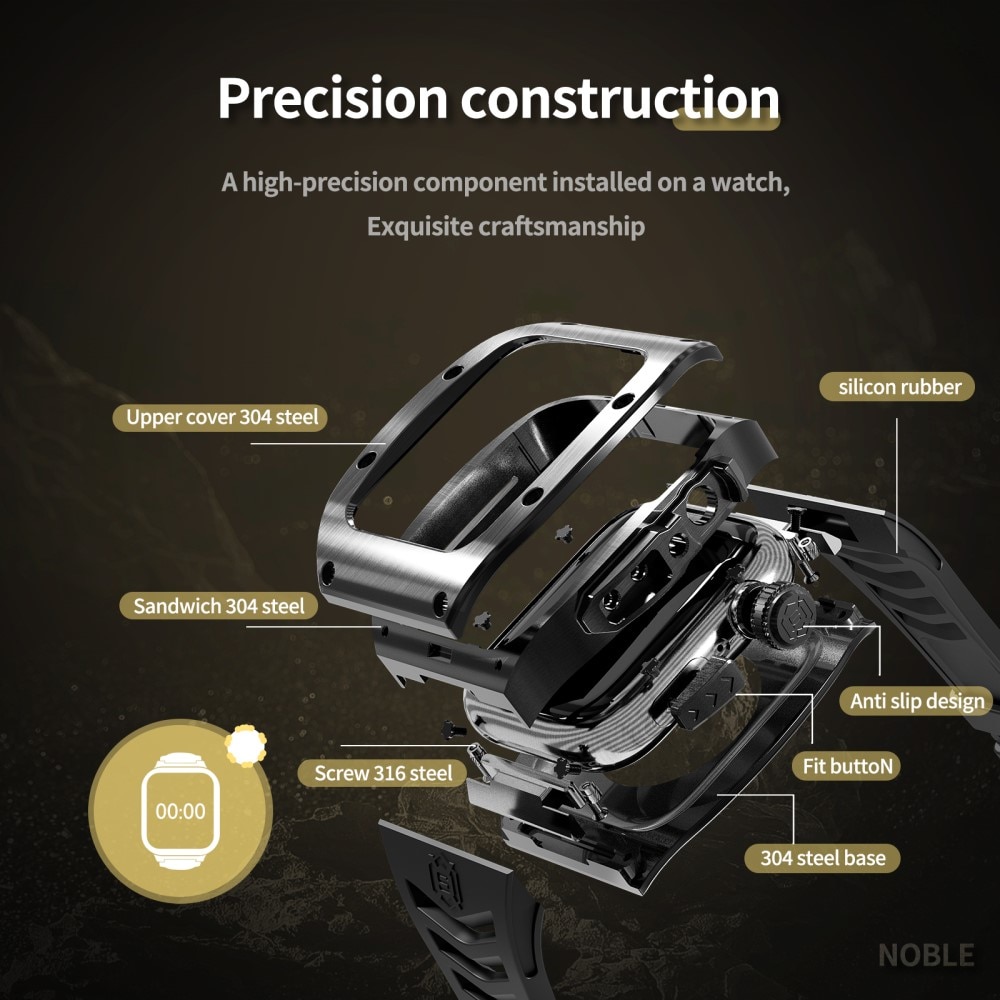 High Brushed Metal Case w Strap Apple Watch SE 44mm Black