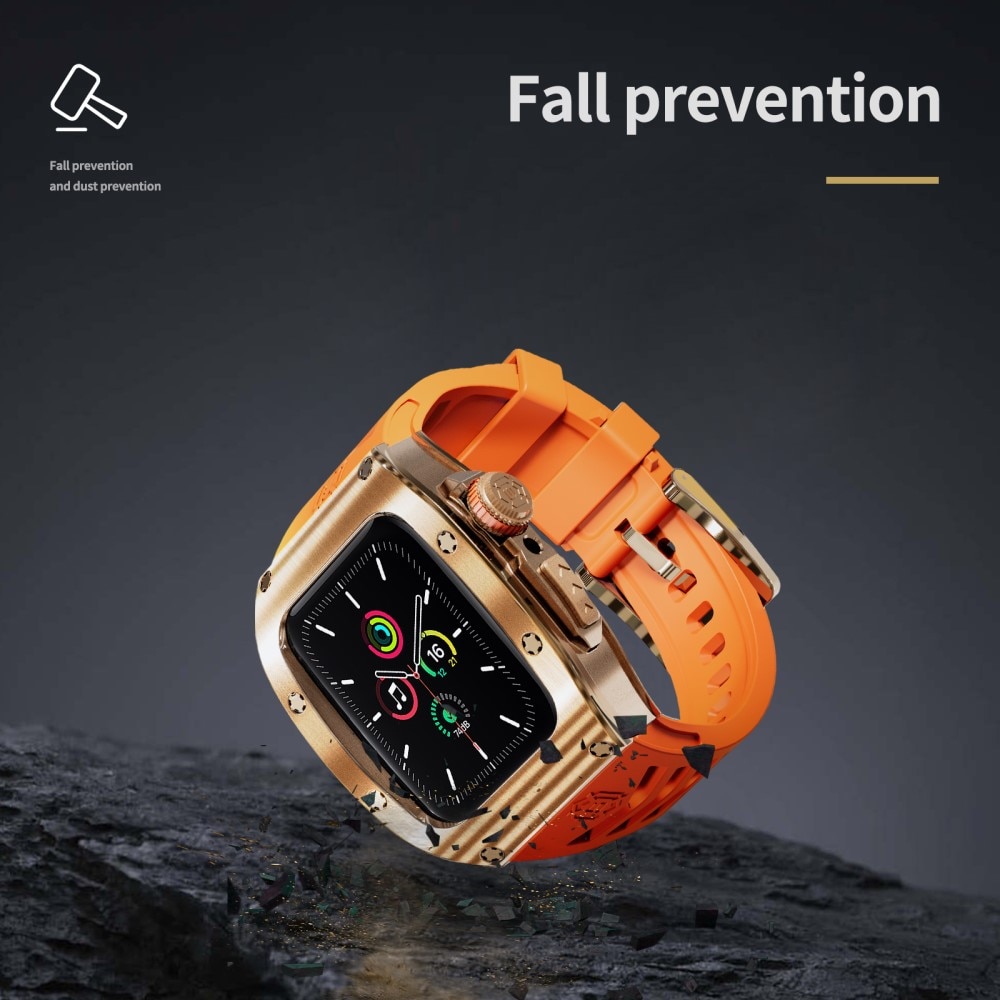 High Brushed Metal Case w Strap Apple Watch 44mm Rose/Orange