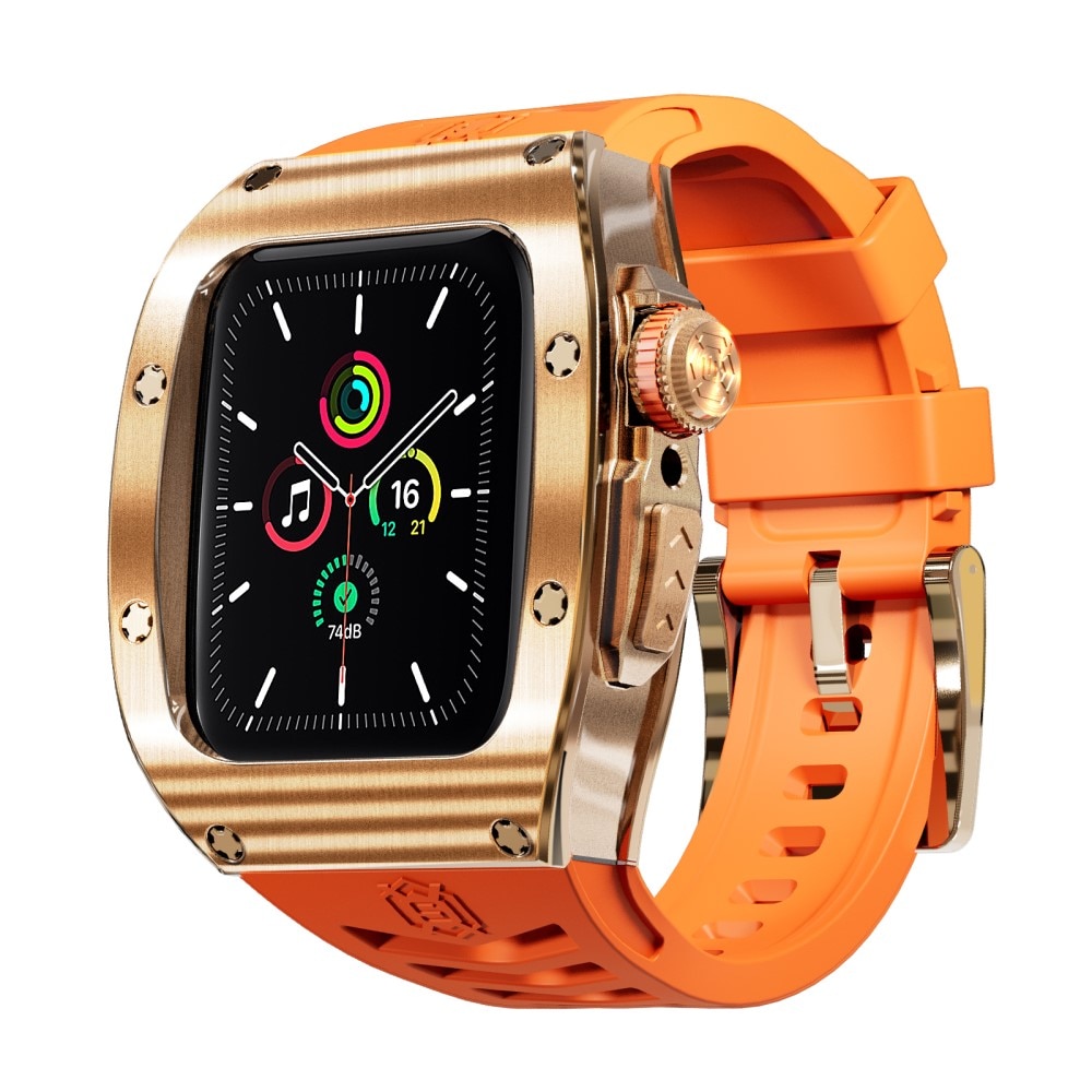 High Brushed Metal Case w Strap Apple Watch 45mm Series 7 Rose/Orange