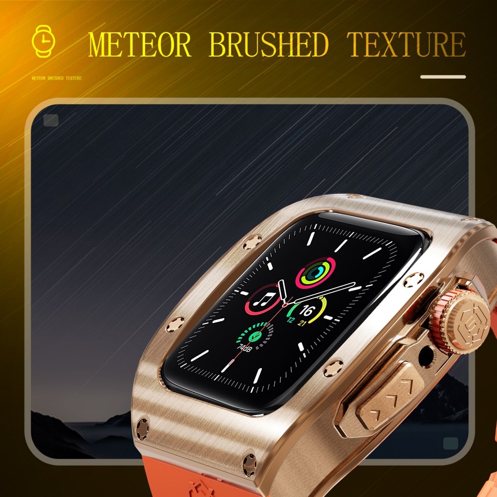 High Brushed Metal Case w Strap Apple Watch 45mm Series 7 Rose/Orange