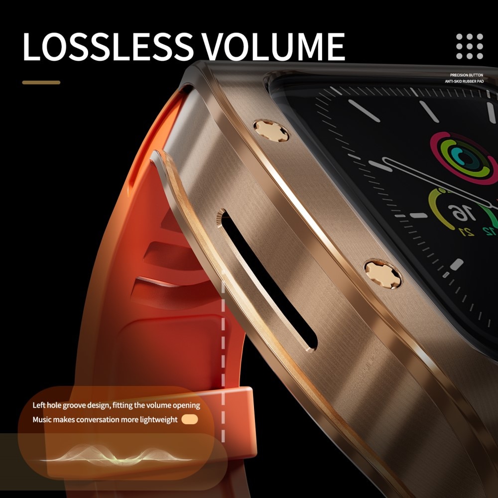 High Brushed Metal Case w Strap Apple Watch 45mm Series 8 Rose/Orange