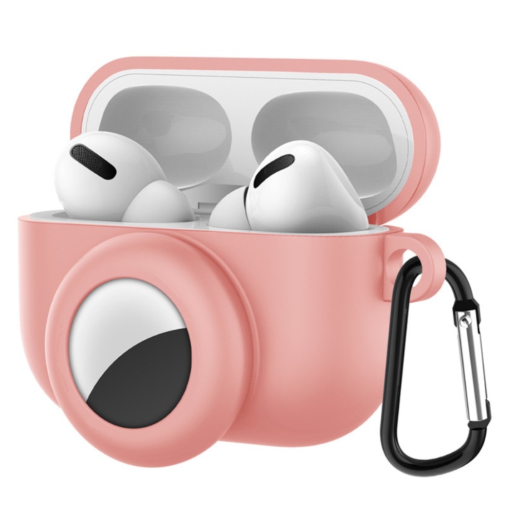 Silikonecover med AirTag holder Apple AirPods Pro lyserød