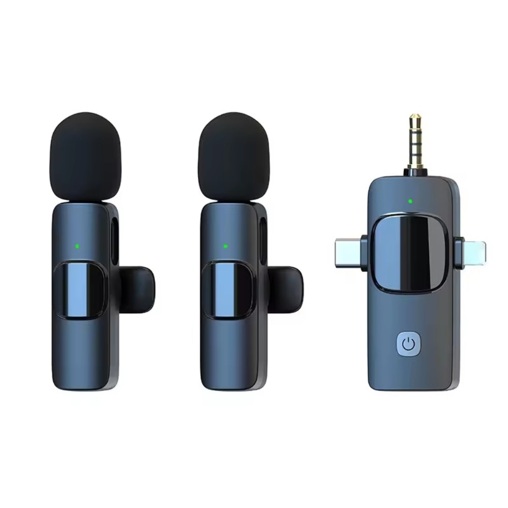 2 trådløse mikrofoner med USB-C / Lightning -modtager sort