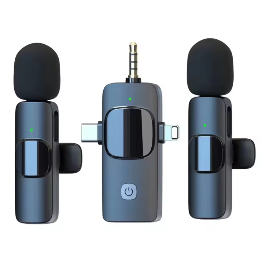 2 trådløse mikrofoner med USB-C / Lightning -modtager sort