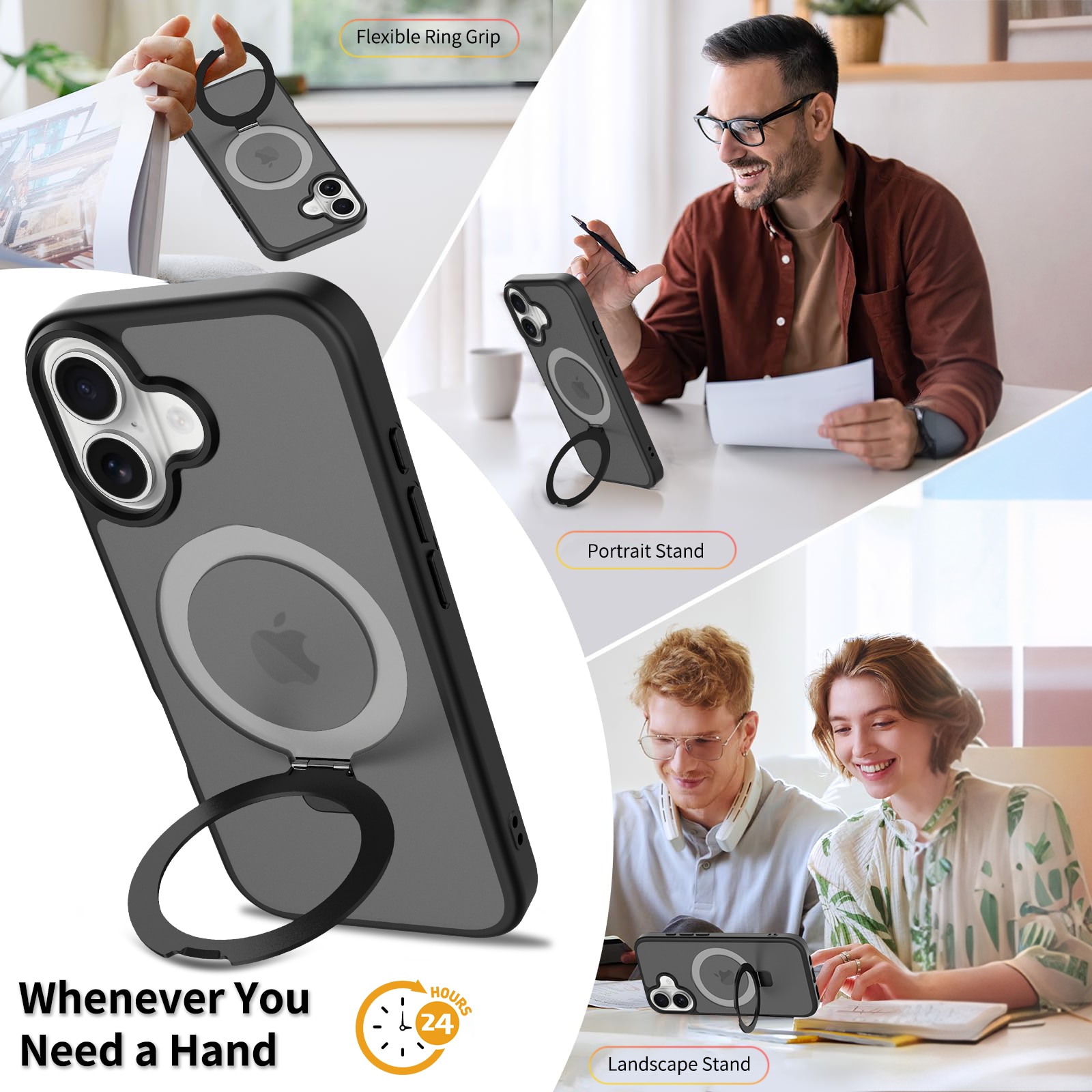Hybridcover Magnetic Ring iPhone 17 Sort