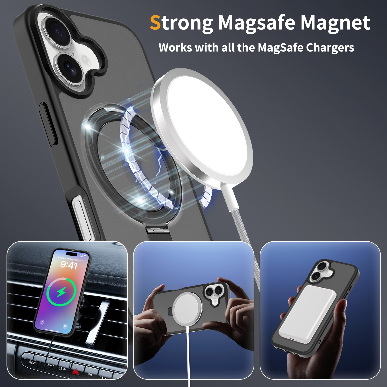 Hybridcover Magnetic Ring iPhone 17 Sort