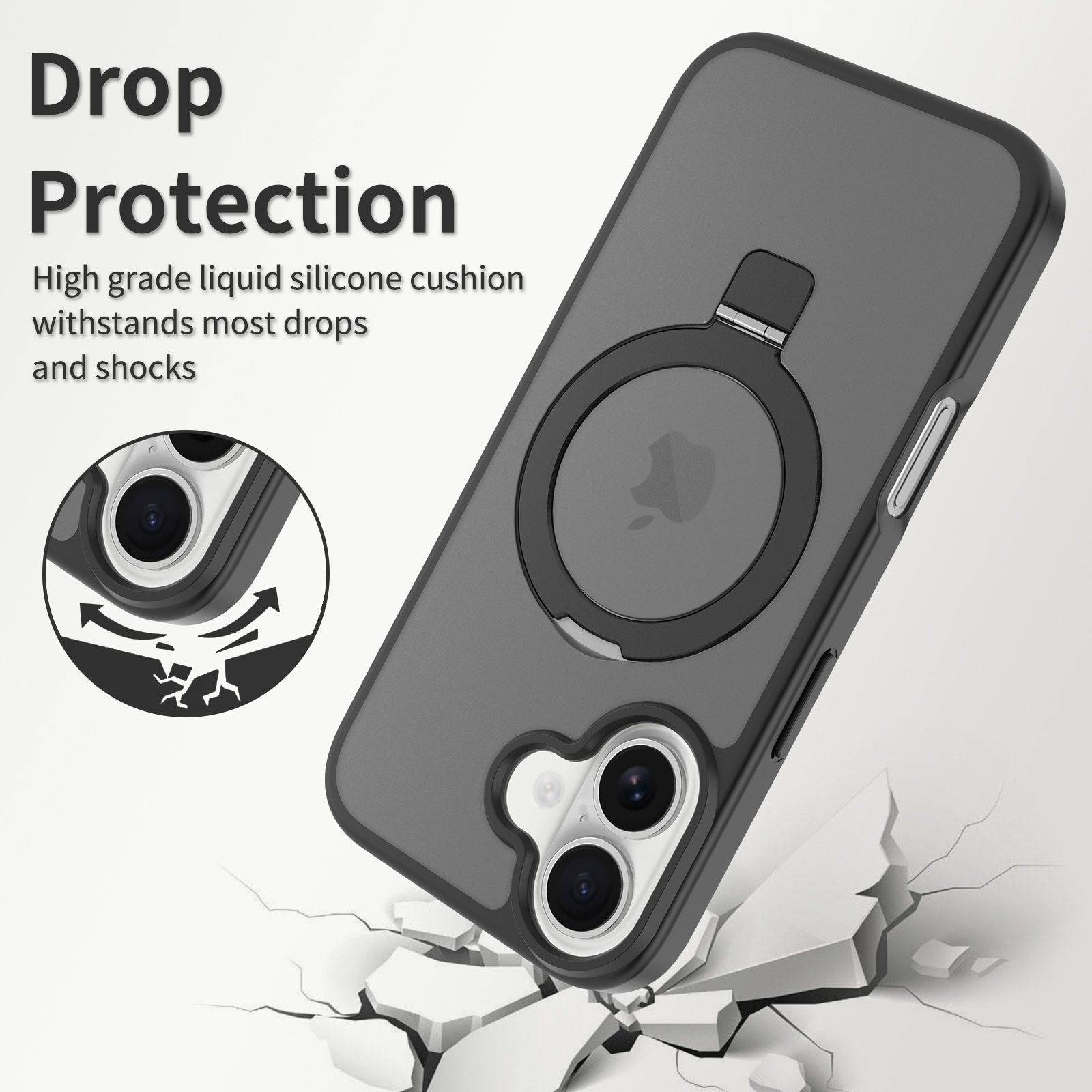 Hybridcover Magnetic Ring iPhone 17 Sort