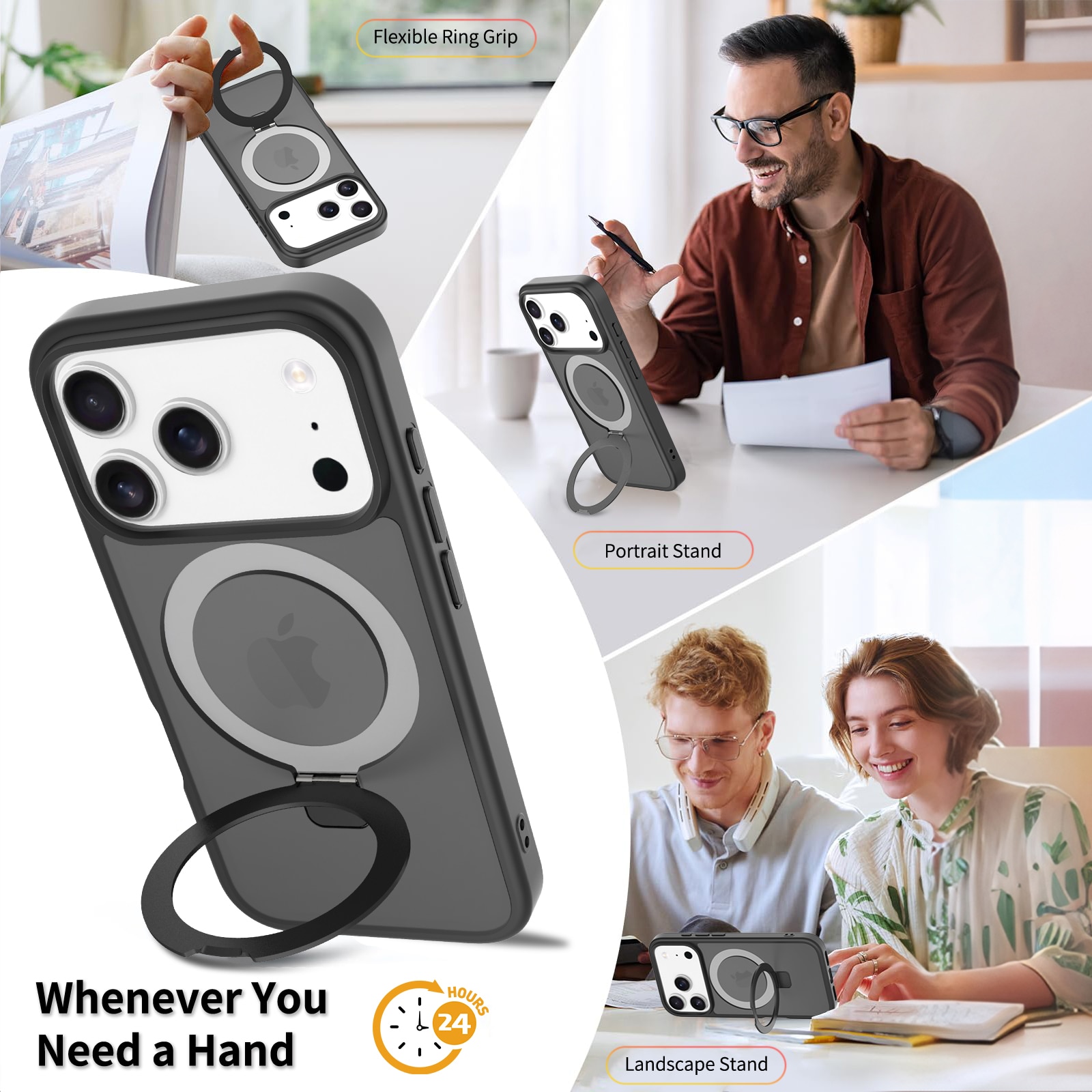 Hybridcover Magnetic Ring iPhone 17 Pro Max Sort