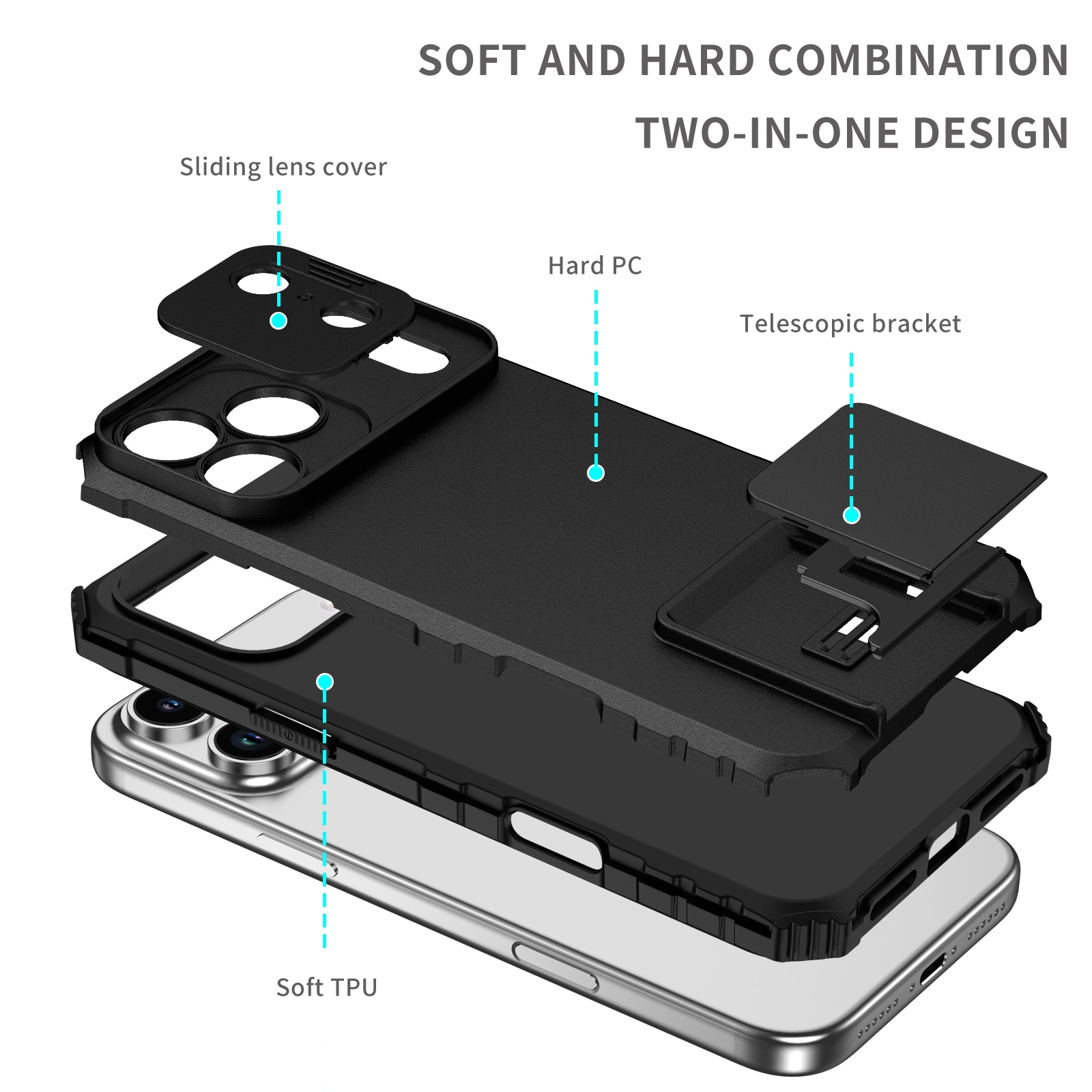 iPhone 17 Pro Max Kickstand Cover kamerabeskyttelse Sort