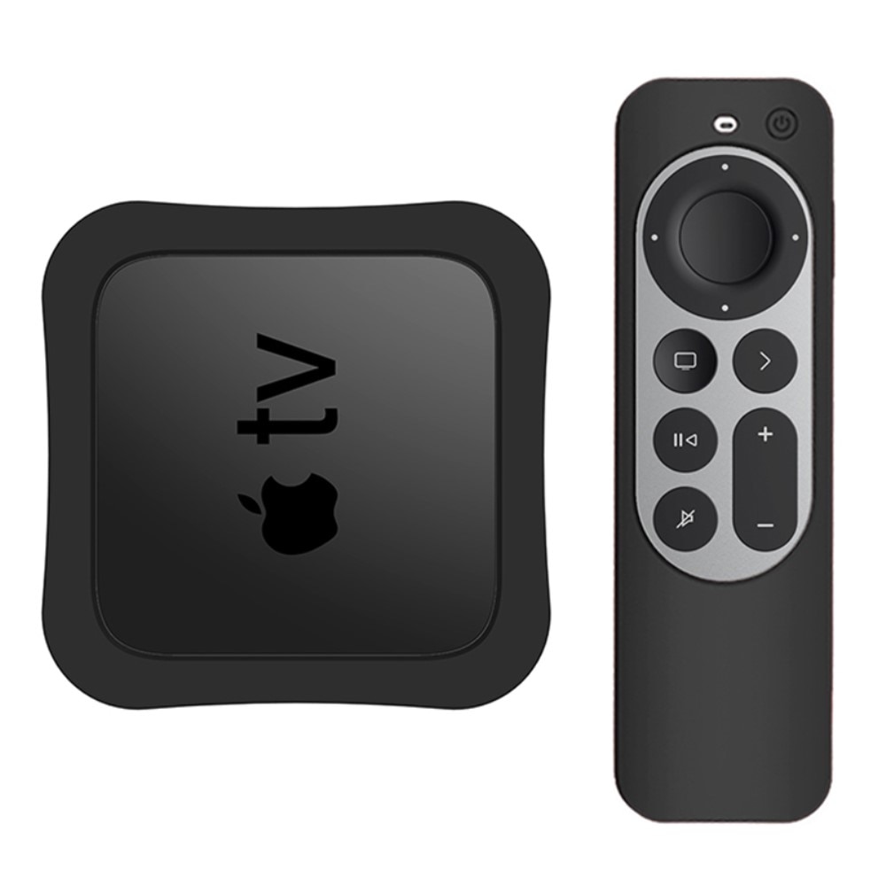 Apple TV 4K 2021 boks+fjernbetjening silikonecover sort