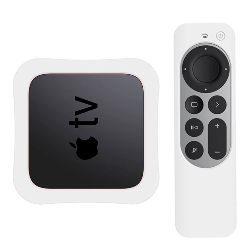 Apple TV 4K 2021 boks+fjernbetjening silikonecover hvid