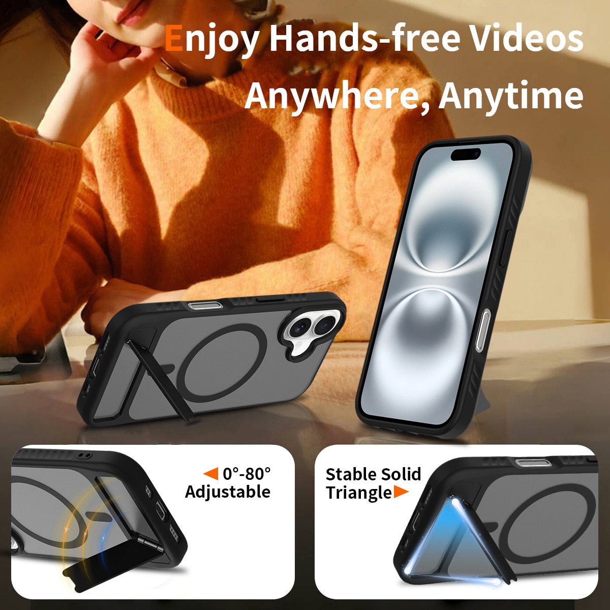 Magnetisk cover med stativ iPhone 16 Sort