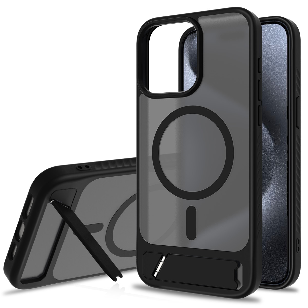 Magnetisk cover med stativ iPhone 15 Pro Max Sort