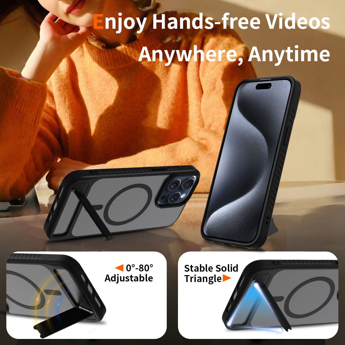 Magnetisk cover med stativ iPhone 15 Pro Max Sort