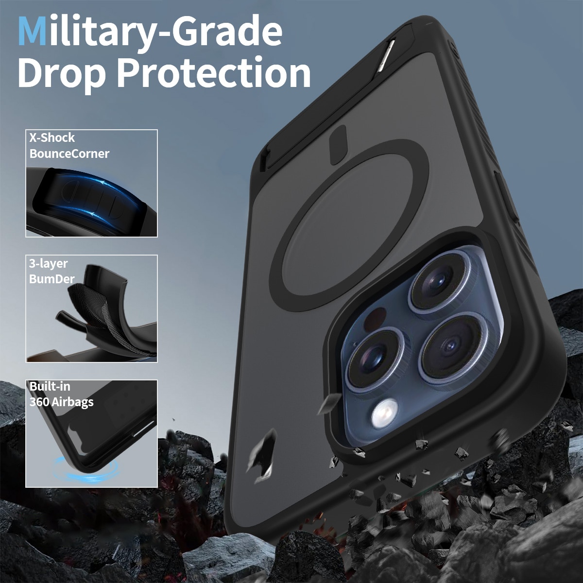 Magnetisk cover med stativ iPhone 15 Pro Max Sort