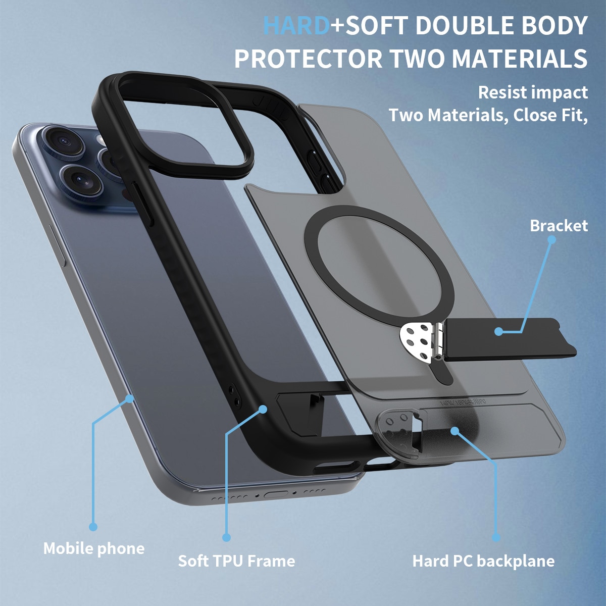 Magnetisk cover med stativ iPhone 15 Pro Max Sort