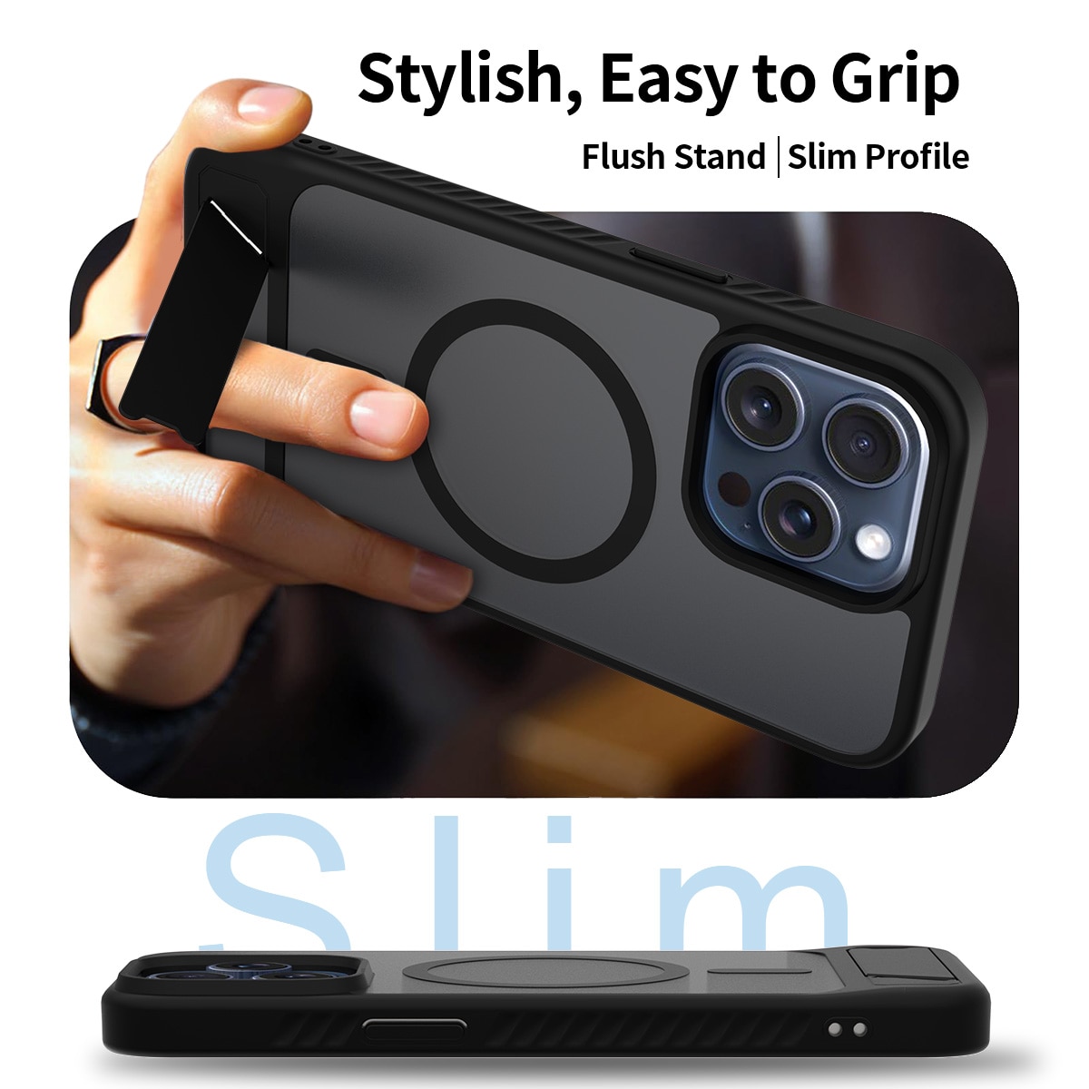 Magnetisk cover med stativ iPhone 15 Pro Max Sort