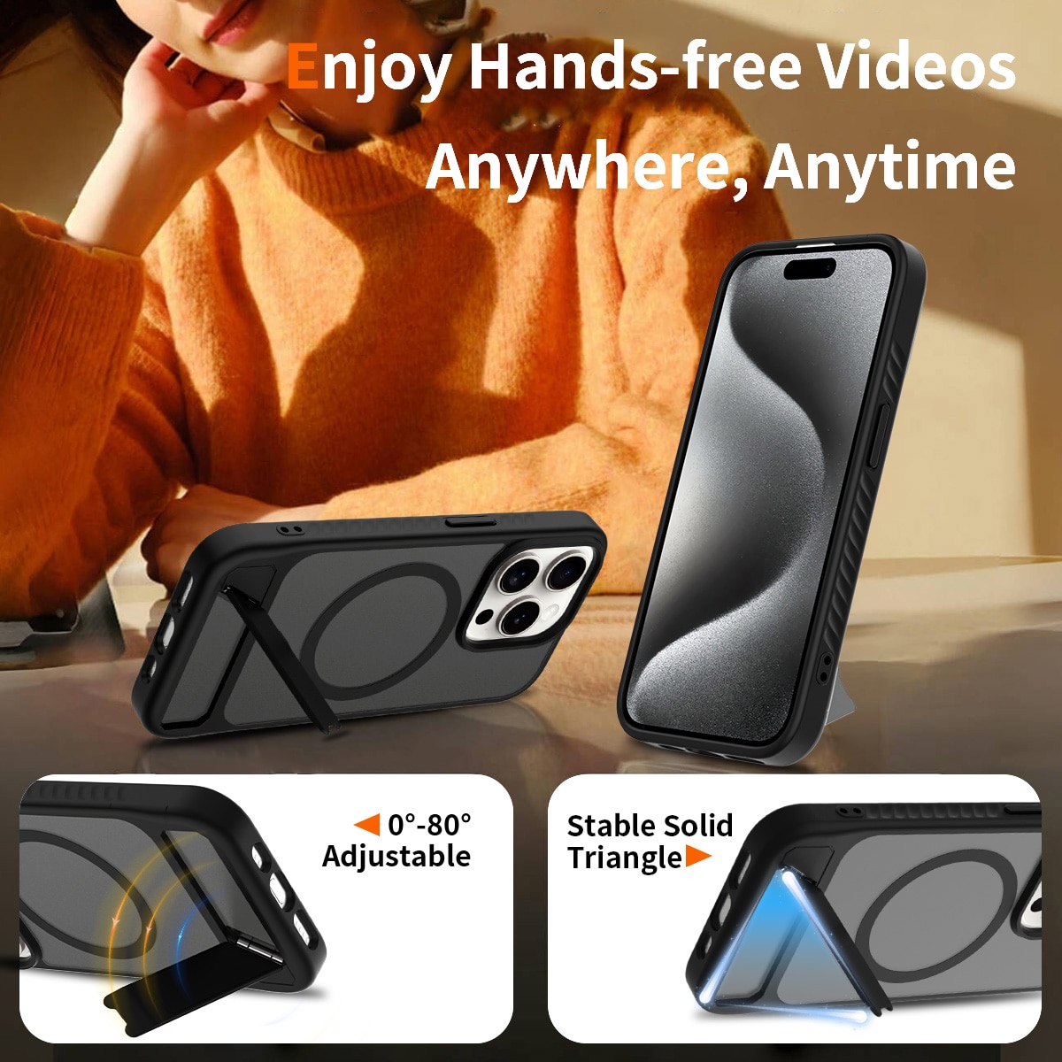 Magnetisk cover med stativ iPhone 15 Pro Sort