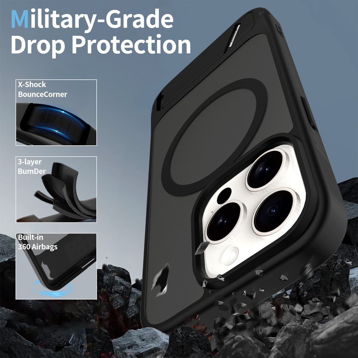 Magnetisk cover med stativ iPhone 15 Pro Sort